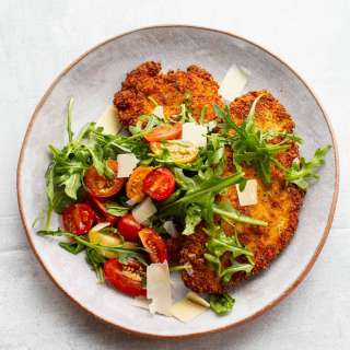 Chicken Milanese with Tomato Arugula Salad