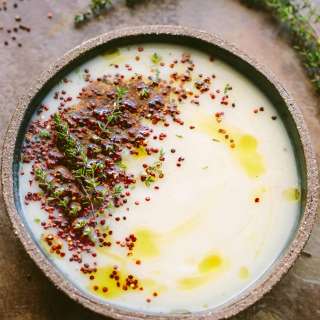 Parsnip Cauliflower Soup with Puffed Quinoa (Video!)