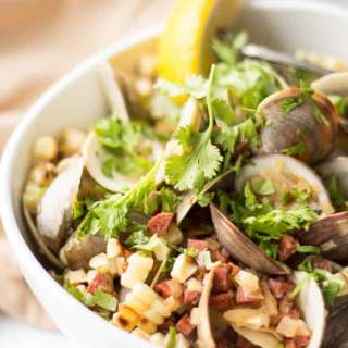 Clams with Chorizo, Grilled Corn and Cilantro