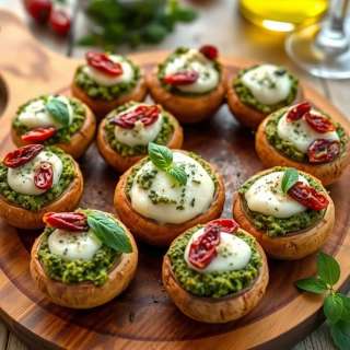 PESTO AND SUN-DRIED TOMATO STUFFED MUSHROOMS