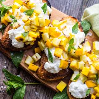 Grilled Zucchini Bruschetta with Whipped Ricotta + Mint