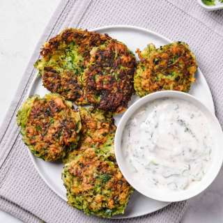 Zucchini Fritter Recipe with Lemon Herb Yogurt