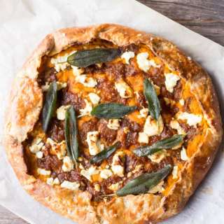 Brown Butter Pumpkin Galette with Caramelized Onions, Goat Cheese + Sage