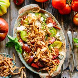 Heirloom Tomato Salad with Blue Cheese and Fried Shallots