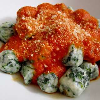 Spinach and Ricotta Gnudi with Tomato-Butter Sauce