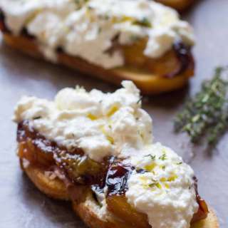 Honey Roasted Plum Crostini with Burrata and Prosciutto