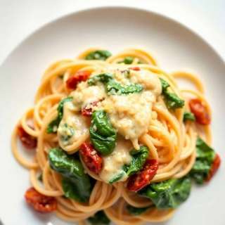 SPAGHETTI & SPINACH WITH SUN-DRIED TOMATO CREAM SAUCE