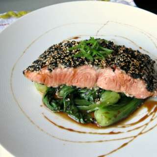 Sesame Crusted Bristol Bay Wild Sock- eye Salmon with Sweet Soy Glaze