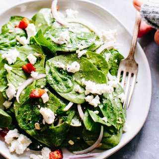 Warm Spinach Salad with Pancetta + Goat Cheese