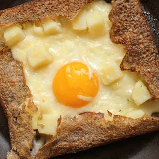 Crêpes Parmentier (Buckwheat Galettes with Potato, Egg, and Cheese)