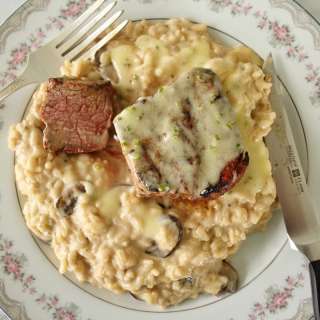 Le Cellier Filet Mignon with White Truffle Butter Sauce and Mushroom Risotto
