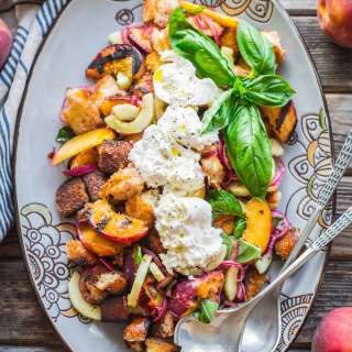 Grilled Peach Panzanella Salad with Burrata