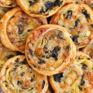 Spinach and Artichoke Puff Pastry Swirls (Pinwheels)