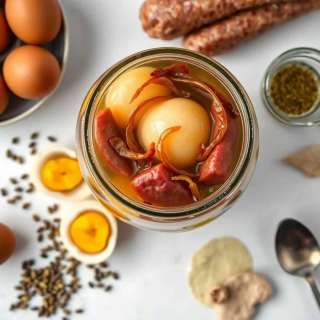 PICKLED EGGS, SAUSAGE & ONIONS