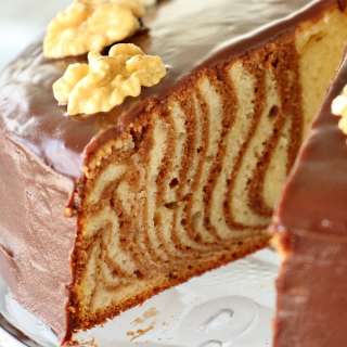 Zebra Cake with Chocolate Glaze