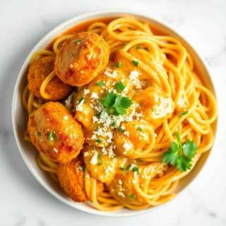GARLIC BUTTER CHICKEN BITES WITH CREAMY PARMESAN PASTA
