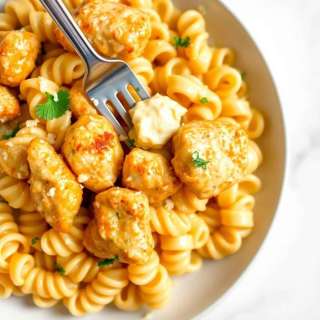 STEAK BITES AND ROTINI IN GARLIC PARMESAN SAUCE