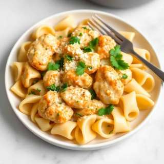 LEMON GARLIC CHICKEN WITH CREAMY BOWTIE PASTA