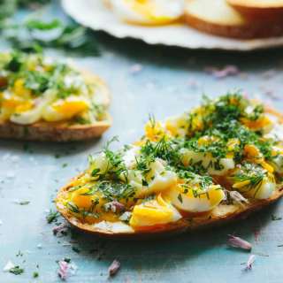 Smashed Eggs on Toast with Butter + Spring Herbs