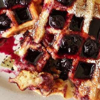 Lemon Ricotta Waffles with Blueberry Citrus Syrup
