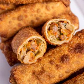 Homemade Pork and Vegetable Egg Rolls with Sweet and Sour Dipping Sauce