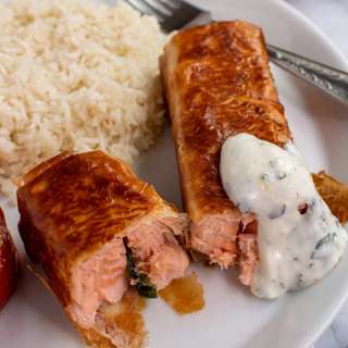 Wrapped Salmon in Phyllo with Lemon Horseradish Cream Sauce