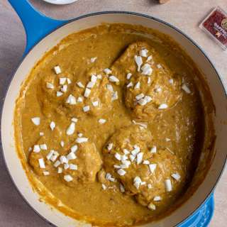 Pollo en Pepitoria (Chicken Braised in Saffron, Almond, and Egg Yolk Sauce)
