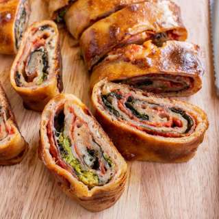 Stromboli with Soppressata, Rapini, and Provolone
