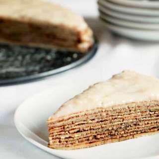 Buckwheat Gluten-free Crepe Cake with Chocolate Avocado Filling and Hazelnut Cream