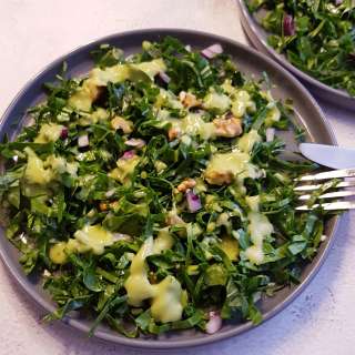 Kale Salad with Walnuts and Creamy Avocado Dressing