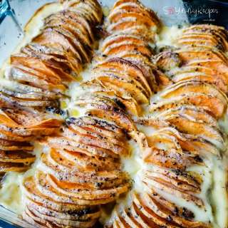 Microwave sweet potato gratin