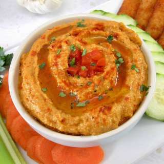 Roasted Red Pepper Cauliflower Hummus - Keto