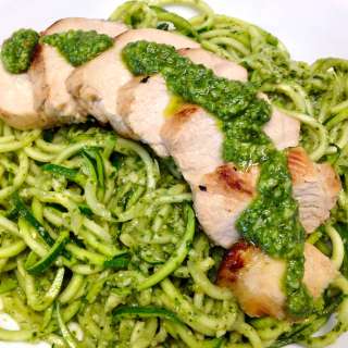 Grilled Lemon Chicken Pesto over Zoodles