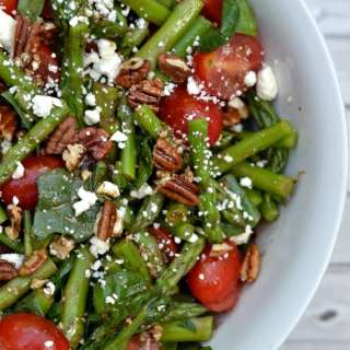 Spinach, Asparagus, Tomato, Feta Salad with Balsamic Vinaigrette