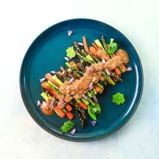 Roasted Carrots And Asparagus With Goma Dressing