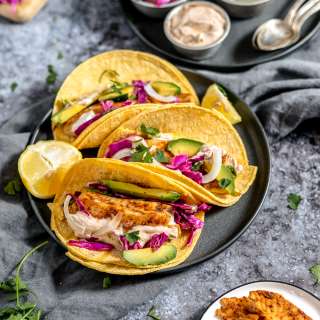 Blackened Tilapia Fish Tacos With Crema And Cabbage Slaw