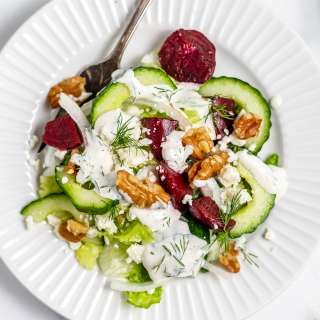 Beetroot and cucumber salad with creamy dill dressing