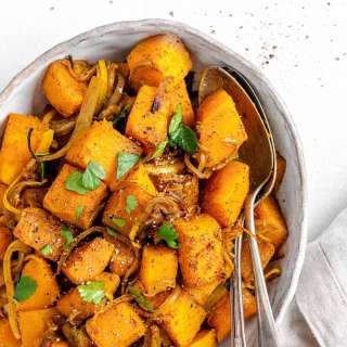 Roasted Butternut Squash with Indian Spices and Caramelized Onions