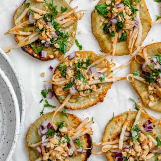 Sweet Potato Bites with BBQ Mung Bean Sprouts