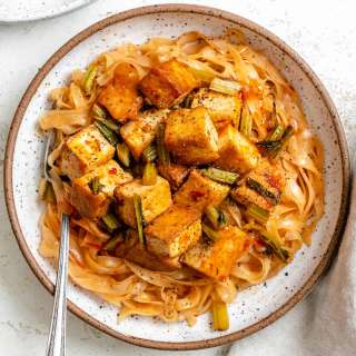 Chili Oil Noodles with Crispy Tofu