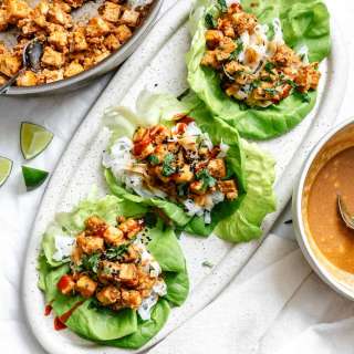 Tofu Lettuce Wraps with Peanut Sauce