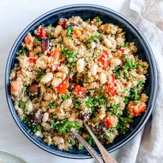 Vegan Lemon-Garlic Mediterranean Quinoa (Salad OR Warm)
