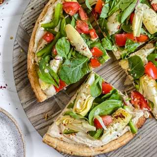 Mediterranean Hummus Pizza without Cheese (+ Multiple Topping Options)