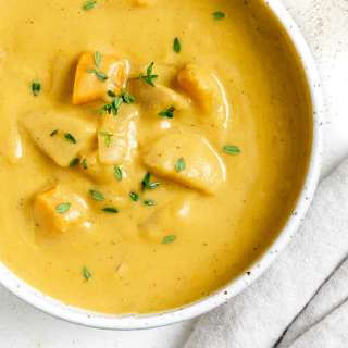 Roasted Delicata Squash and Sweet Potato Soup