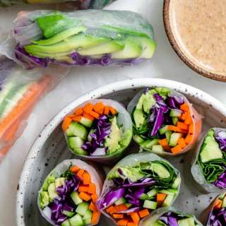 Fresh Rainbow Rolls with Almond Shallot Sauce