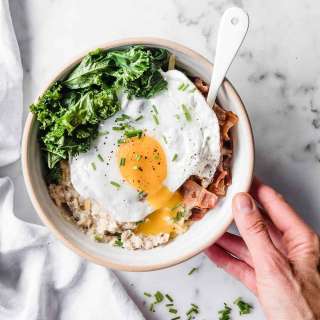 Savory Oatmeal with Turkey Bacon and Eggs
