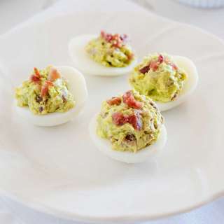 Avocado Deviled Eggs with Bacon