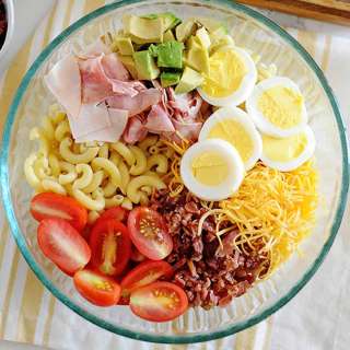 Easy Cobb Pasta Salad Recipe with Bacon & Boiled Egg