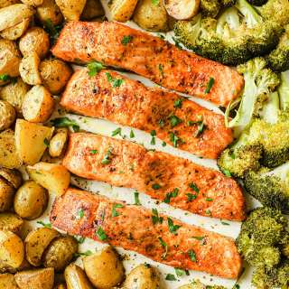 Sheet Pan Salmon Broccoli and Potatoes