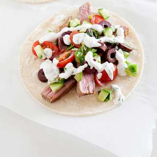 Greek Steak Tacos with Cucumber Salsa